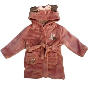 Disney Minnie Mouse Plush Pink Robe 2T With Mouse Ears And Bow